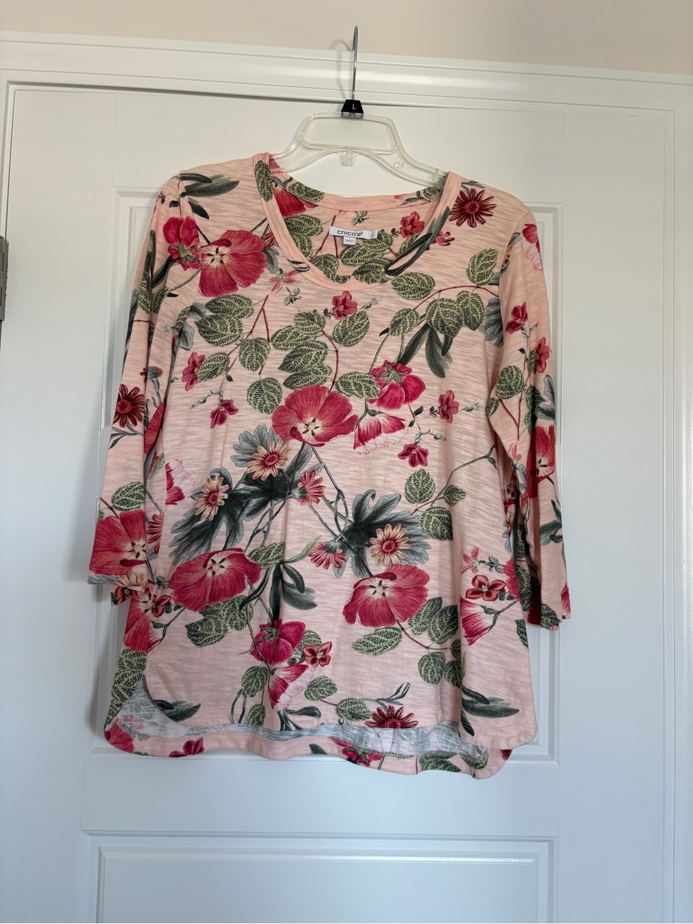 Chico’s Pink Floral 3/4 Sleeve Women's Top